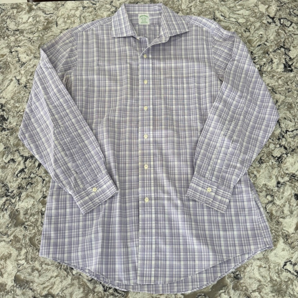 Brooks Brothers Men's Milano Button Down Dress Shirt Non-Iron Purple Plaid 16 33